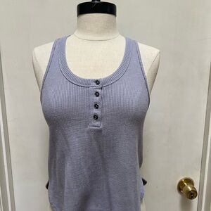 Women's Lavender Waffle Henley Tank Top